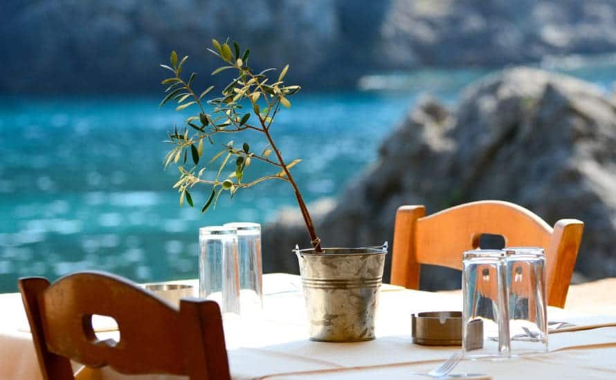 Τίτλος: Κυκλική Δημοκρατία. Αλτ κείμενο: Πράσινο φυτάκι σε βάζο με θάλασσα και παραλία στο υπόβαθρο, οικολογική συνείδηση.