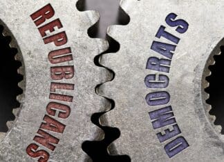 Διαφορές μεταξύ του Δημοκρατικού και του Ρεπουμπλικανικού Κόμματος στις ΗΠΑ Ασπρόμαυρο εικονίδιο νεοκυκλικής διακυβέρνησης.