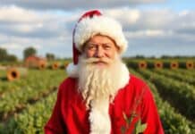 Η Κυβέρνηση Χατζηδάκη «Δεν είναι Άη Βασίλης», αλλά είναι η «Κυβέρνηση της Απάθειας»! Άγιος Βασίλης με κόκκινο κοστούμι και πορτοκαλιές στο φόντο, festive εορταστικό πνεύμα.