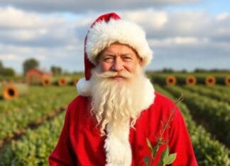 Η Κυβέρνηση Χατζηδάκη «Δεν είναι Άη Βασίλης», αλλά είναι η «Κυβέρνηση της Απάθειας»! Άγιος Βασίλης με κόκκινο κοστούμι και πορτοκαλιές στο φόντο, festive εορταστικό πνεύμα.